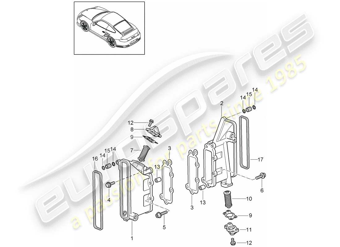 porsche 911 t/gt2rs (2011) diagrama de piezas de la caja de cadena