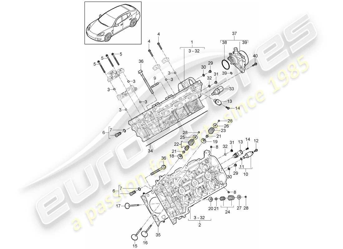 porsche 2012 (panamera 970) cabeza de cilindro diagrama de piezas