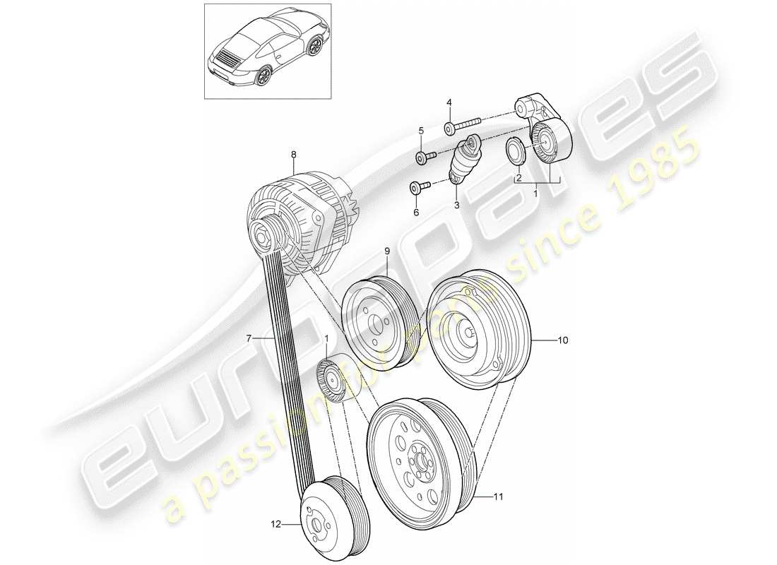 porsche 2012 (997-2) diagrama de pieza del tensor de correa