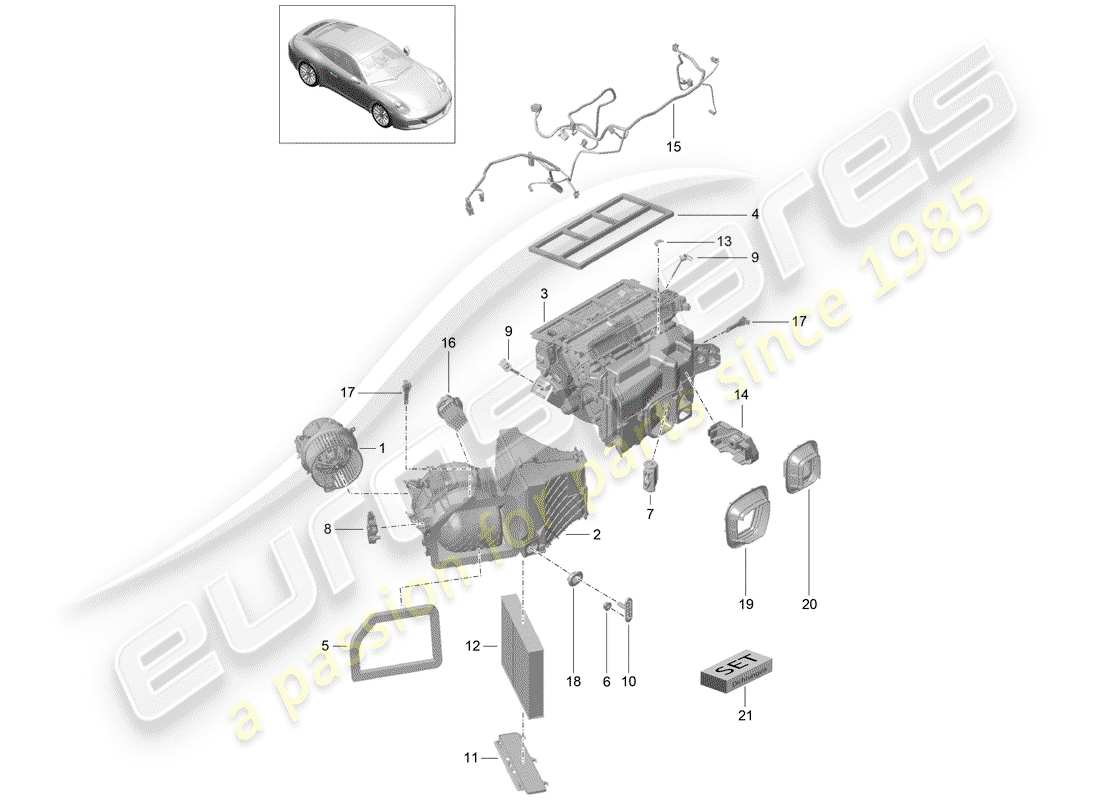 porsche 991 gen. 2 (2017) diagrama de piezas del aire acondicionado