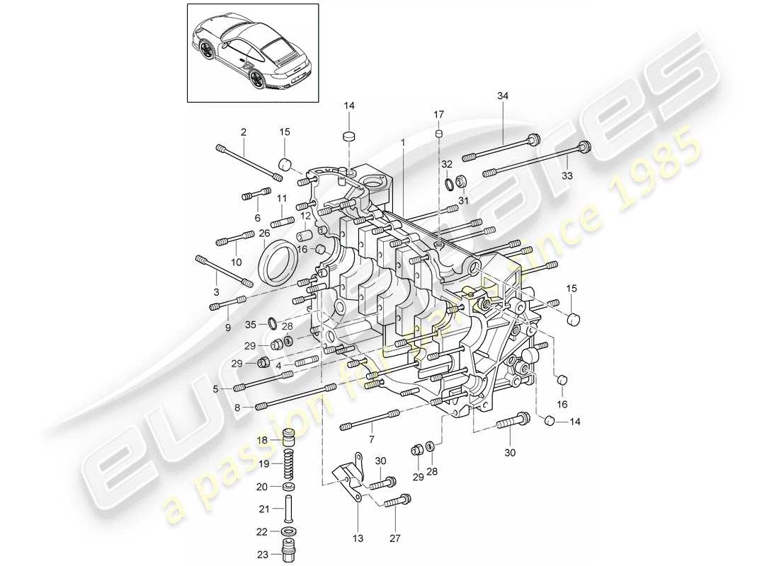 porsche 2013 (997-2 turbo / gt2 rs) crankcase diagrama de piezas