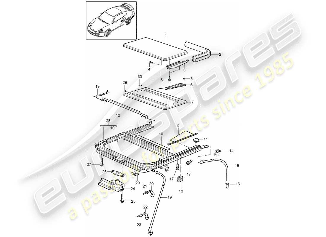 porsche 2013 (997-2 turbo / gt2 rs) techo corredizo diagrama de piezas