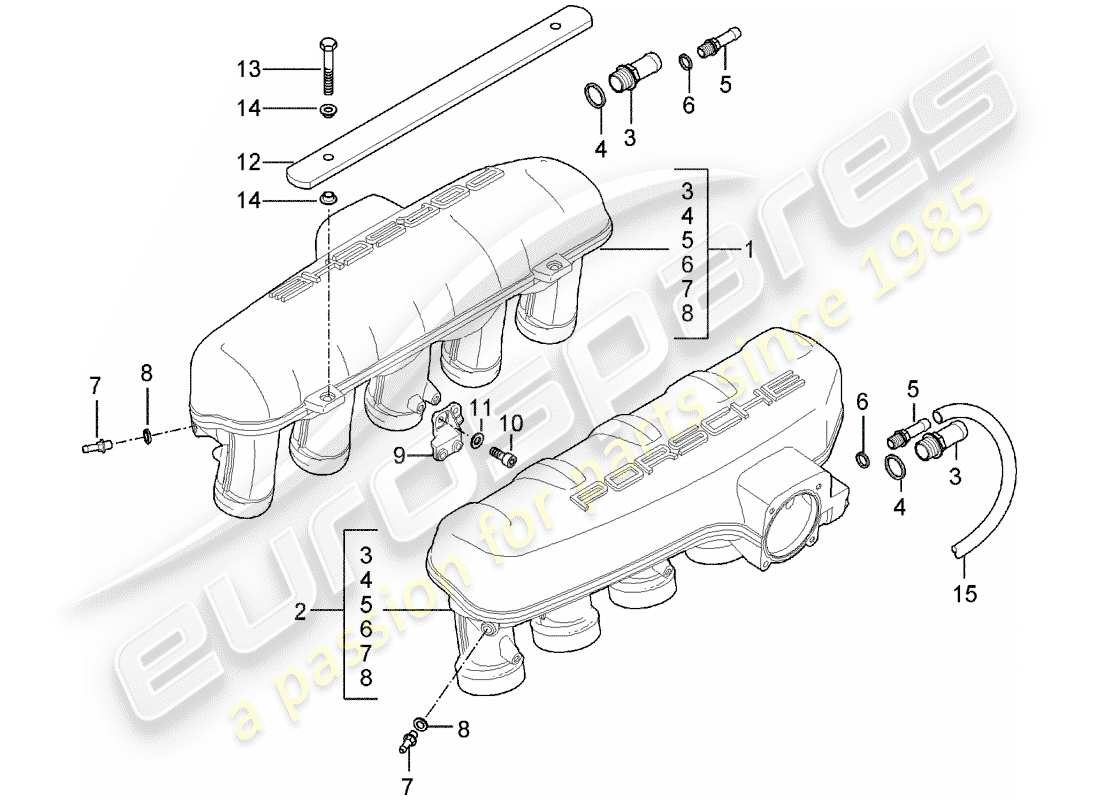 porsche 2005 (carrera gt) distribuidor de aire de admisión diagrama de piezas