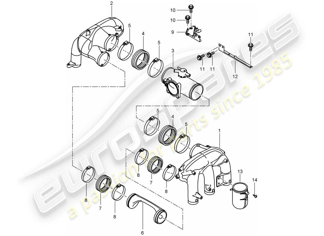 porsche 996 t/gt2 (2005) diagrama de piezas del distribuidor de aire de admisión