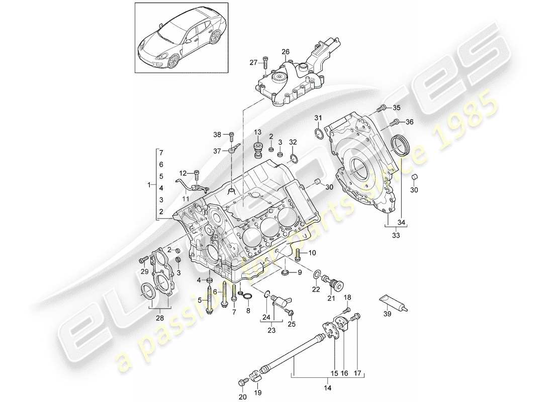 porsche 2015 (panamera 970) crankcase diagrama de piezas