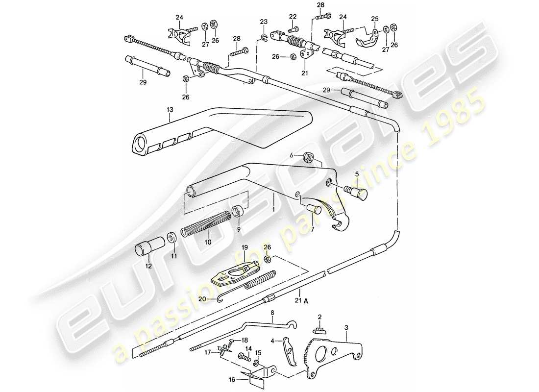 porsche 1989 (928) actuador - freno de mano diagrama de piezas