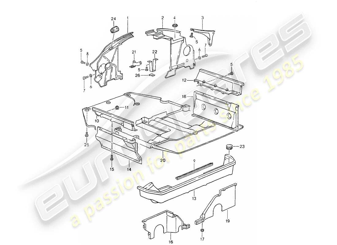 porsche 1990 (964) cubierta del motor - cápsula del motor diagrama de piezas