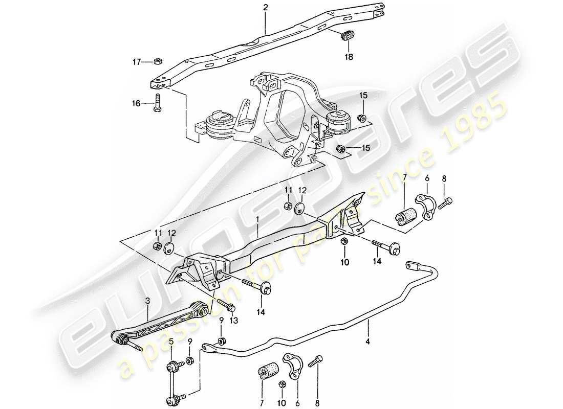 porsche 1994 (993) portador del eje trasero - estabilizador diagrama de piezas