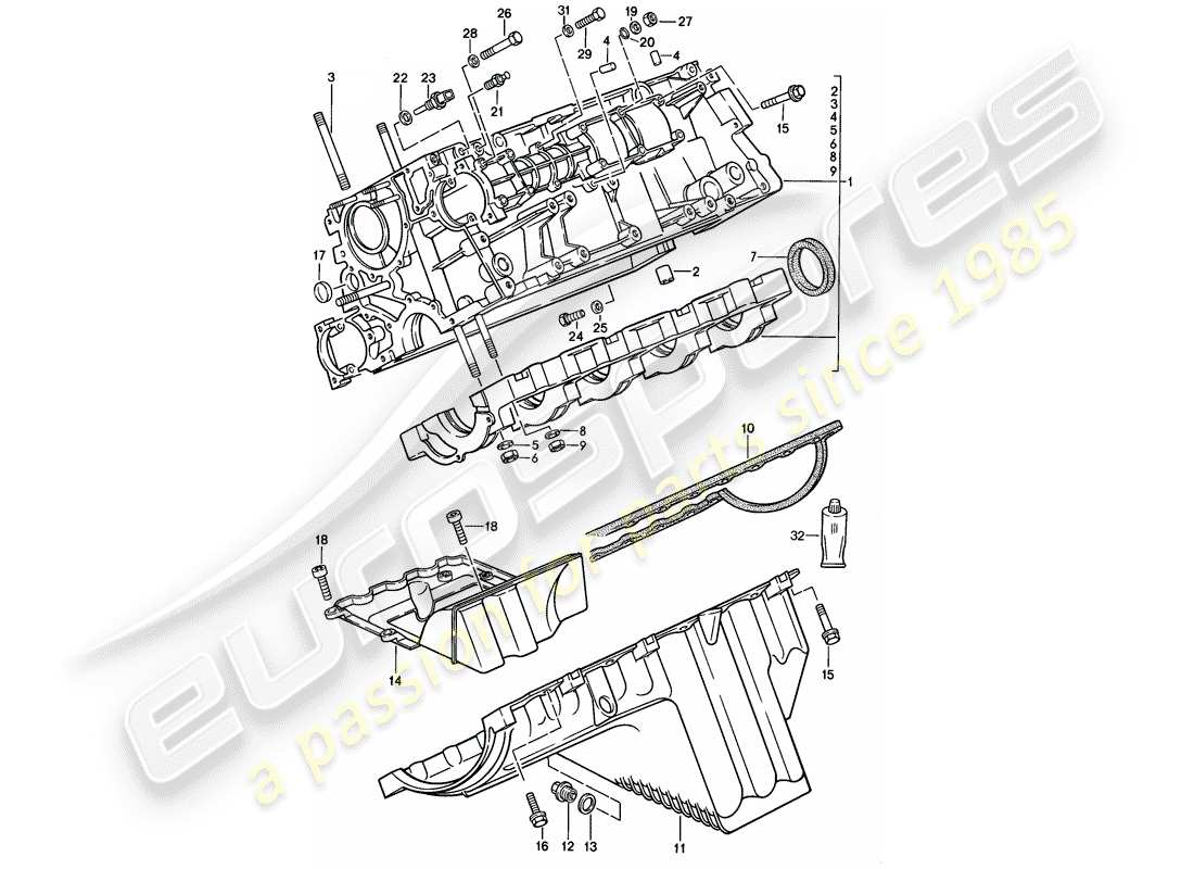 porsche 1982 (944) crankcase diagrama de piezas