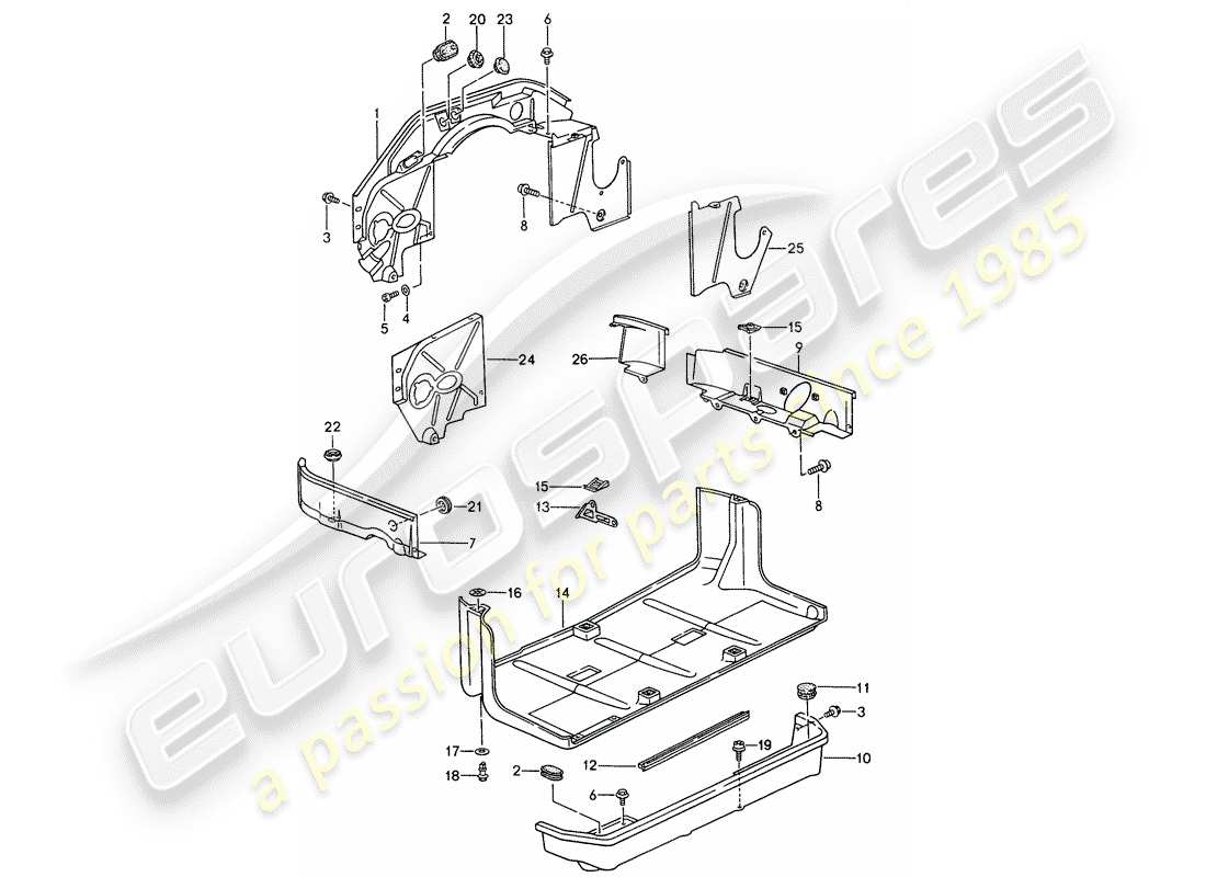 porsche 1995 (993) cubierta del motor - protección inferior diagrama de piezas