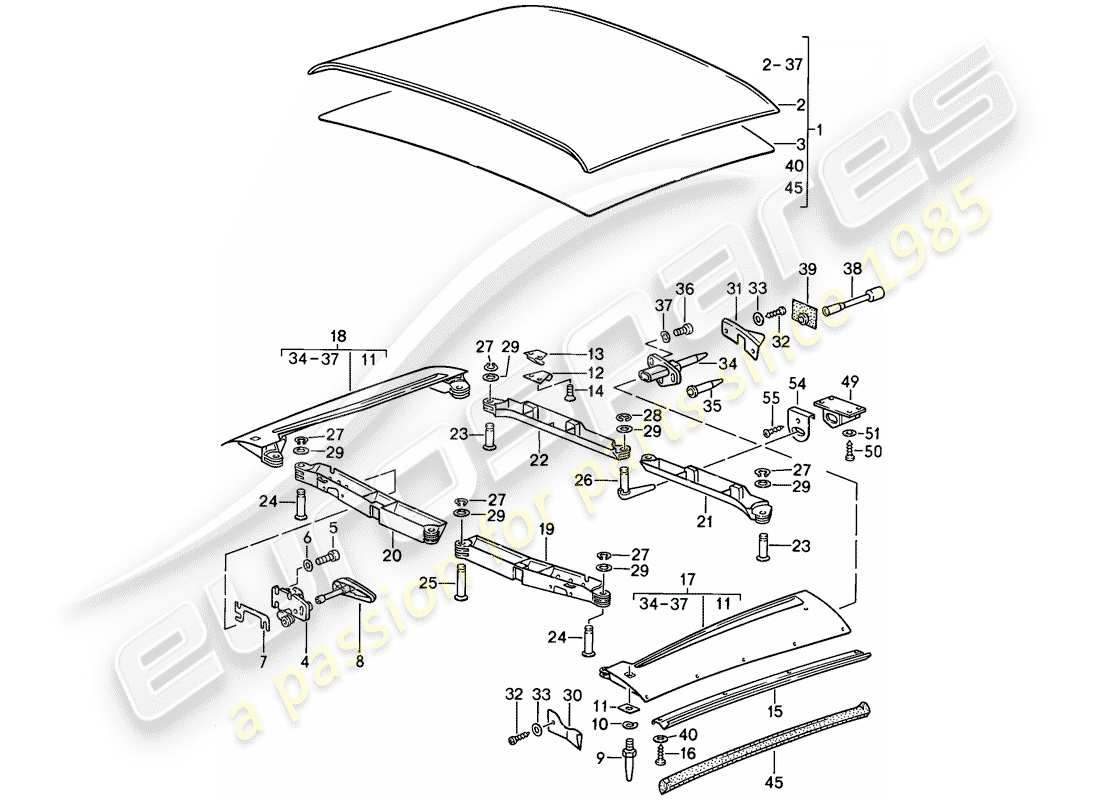 porsche 1988 (911) capota diagrama de piezas