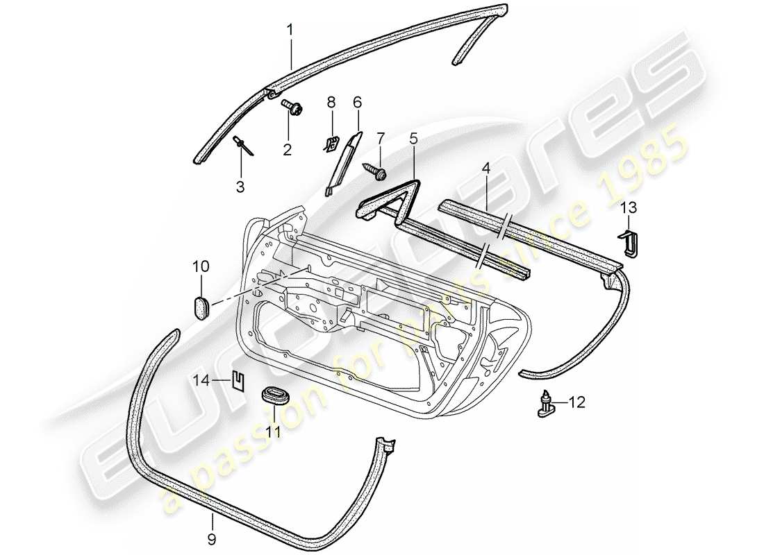 porsche 2002 (986 boxster) sello de puerta - junta - marco del parabrisas diagrama de piezas