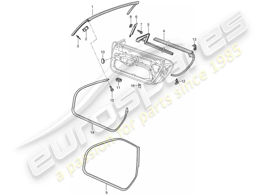 porsche 2002 (996 turbo / gt2) sello de puerta - junta - marco del parabrisas diagrama de piezas