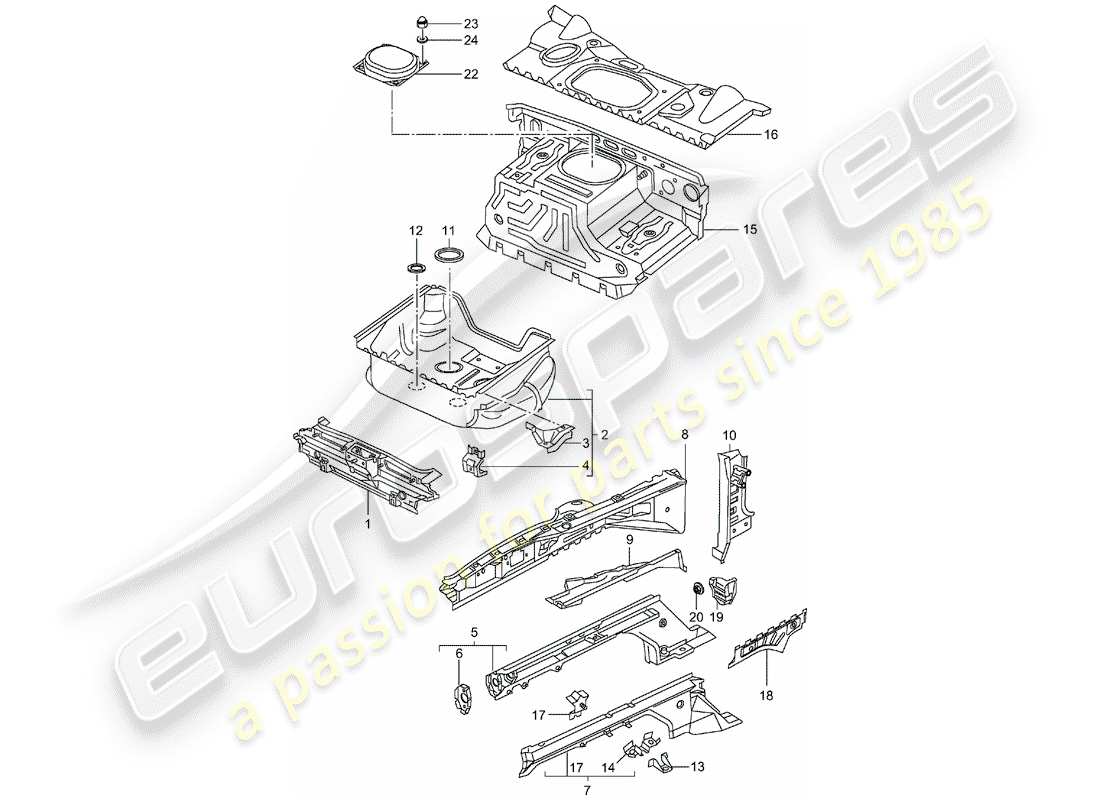 porsche 2005 (996 turbo / gt2) extremo delantero - piezas únicas diagrama de piezas