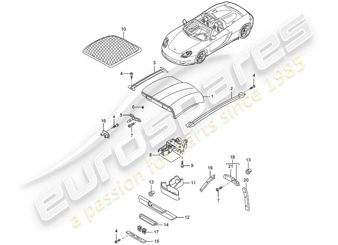 porsche 2005 (carrera gt) techo diagrama de piezas