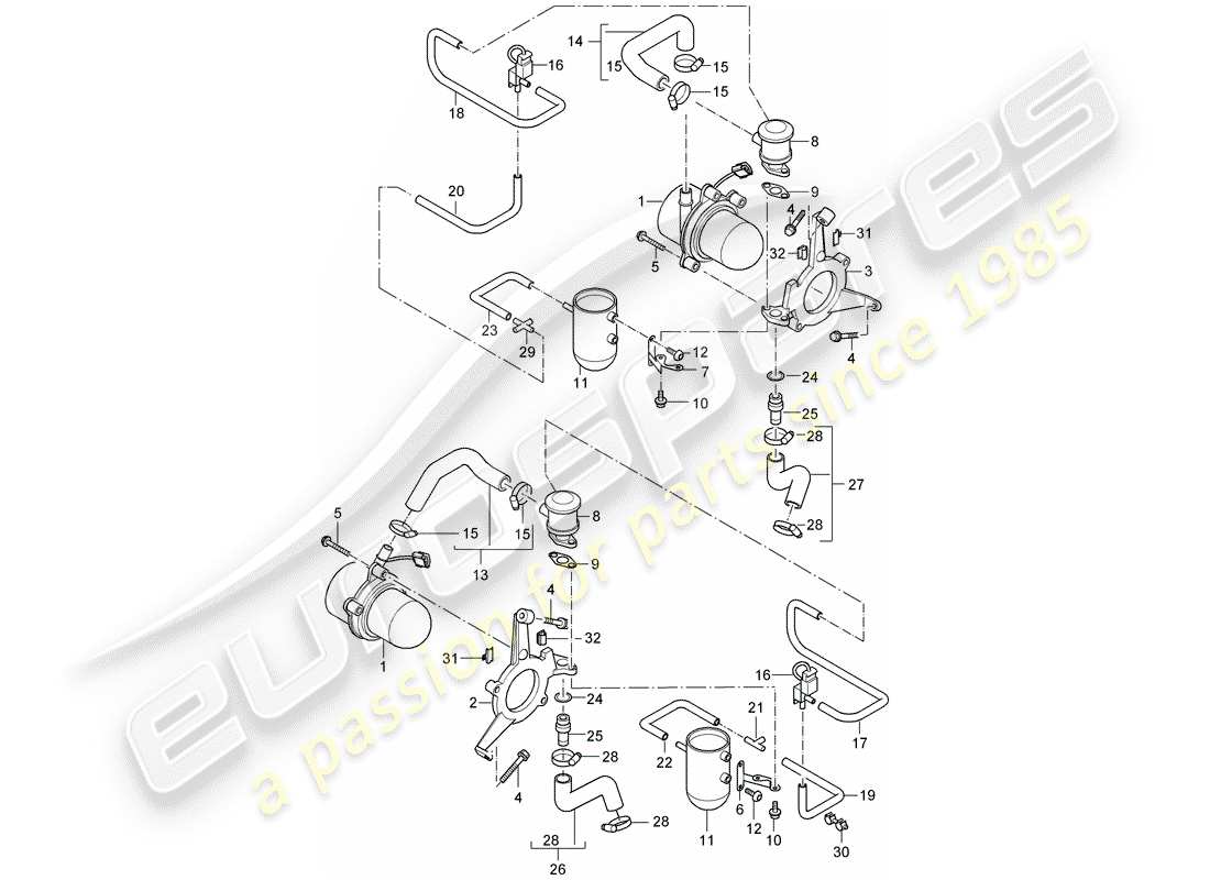 porsche 2005 (carrera gt) inyección de aire diagrama de piezas