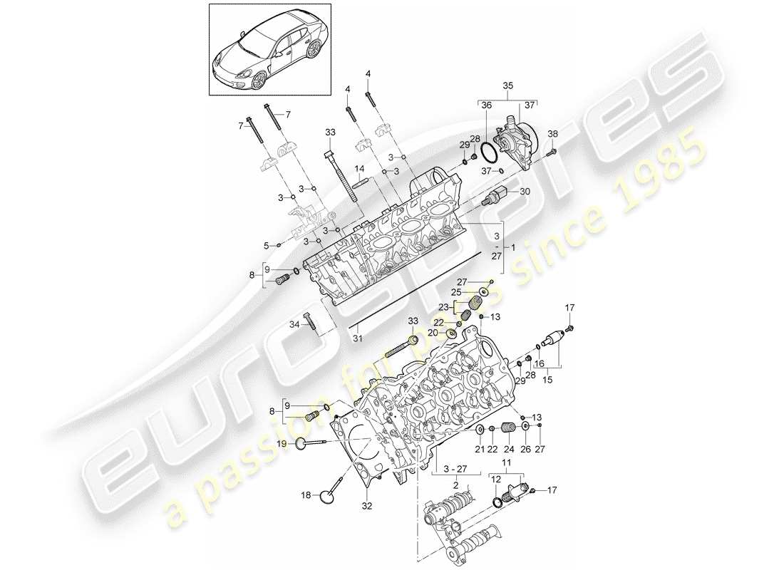porsche 2012 (panamera 970) cabeza de cilindro diagrama de piezas