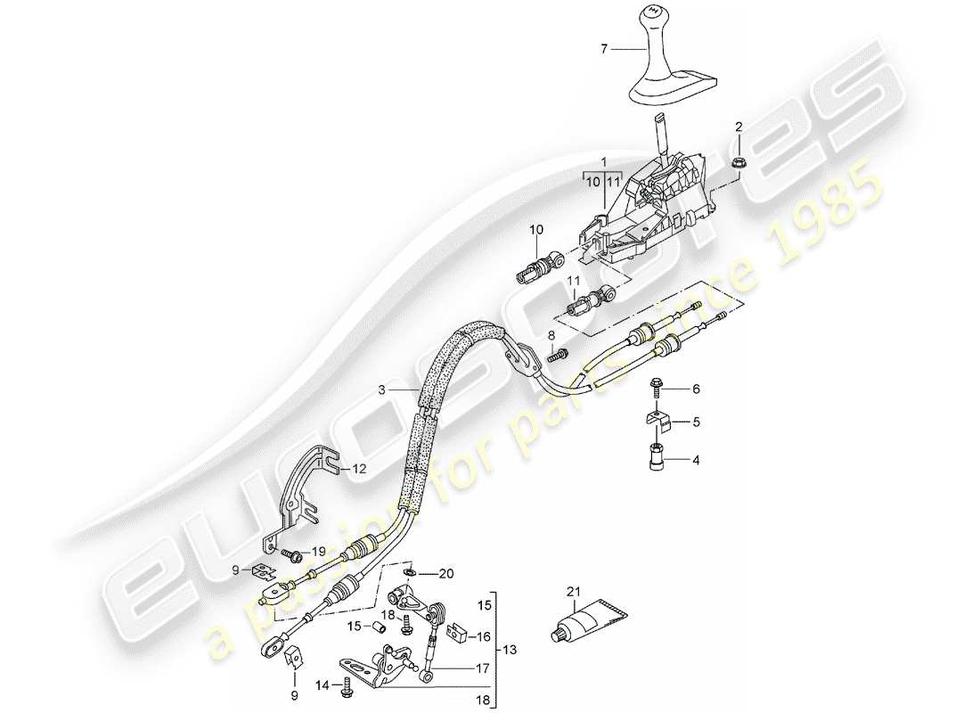 porsche 2004 (986 boxster) mecanismo de cambio - caja de cambios manual diagrama de piezas