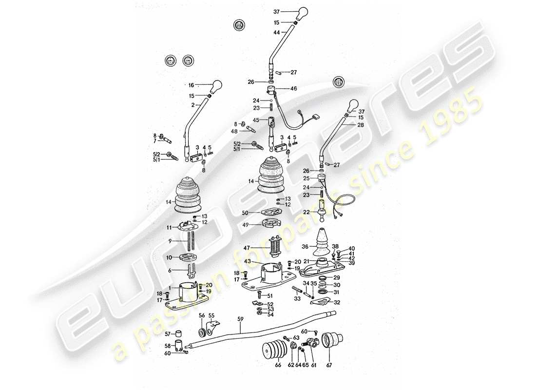 porsche 1976 (911 turbo) control de transmisión diagrama de piezas