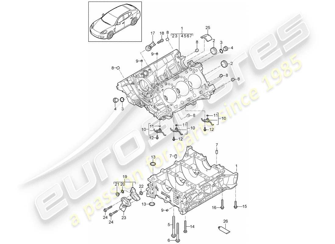 porsche 2014 (panamera 970) crankcase diagrama de piezas