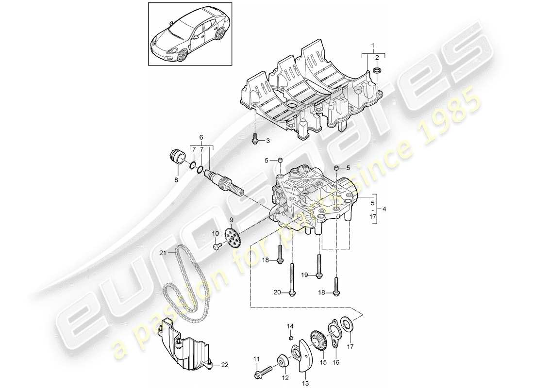 porsche 2014 (panamera 970) placa deflectora de aceite diagrama de piezas