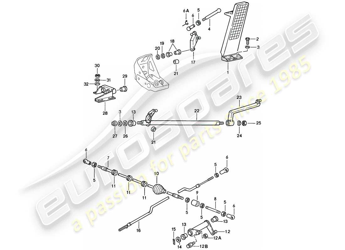 porsche 1989 (911) pedales - para - control del acelerador diagrama de piezas