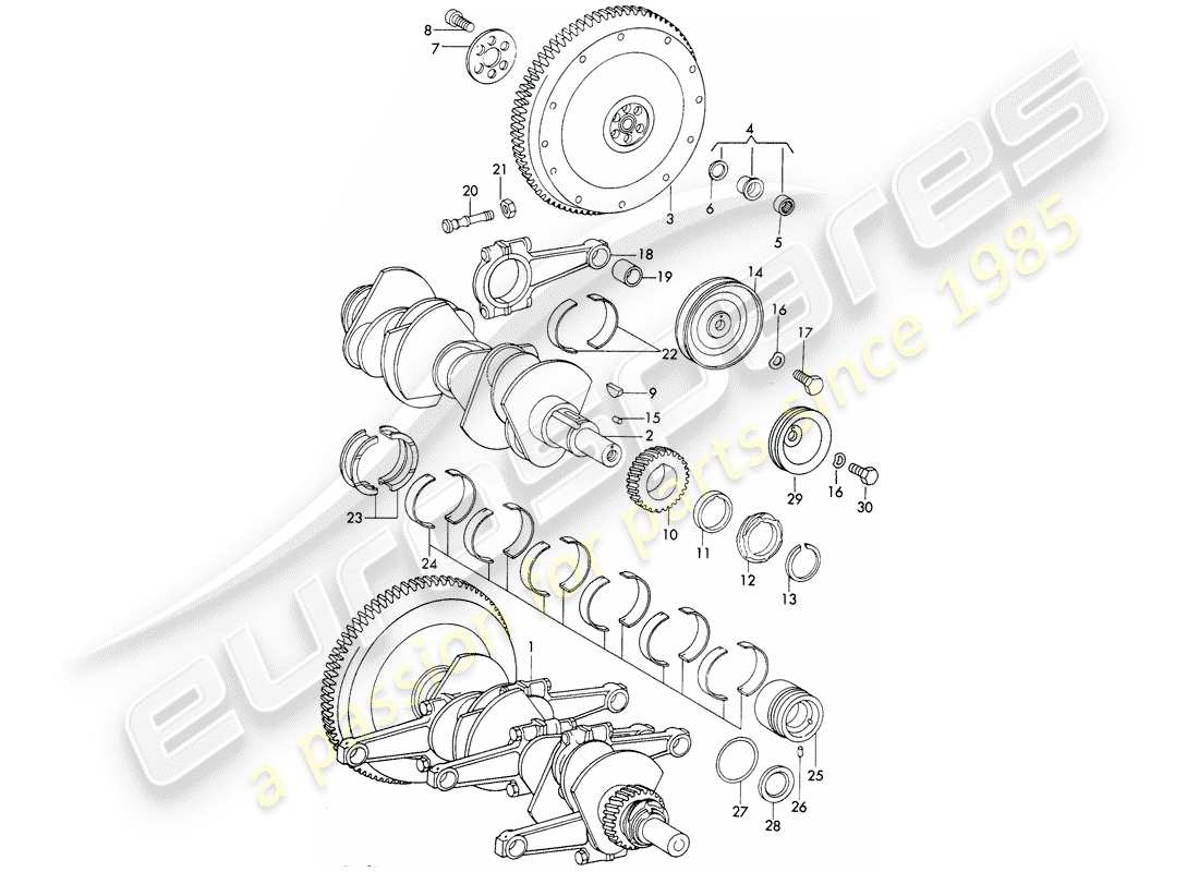 porsche 1967 (911/912) cigüeñal - y - biela diagrama de piezas