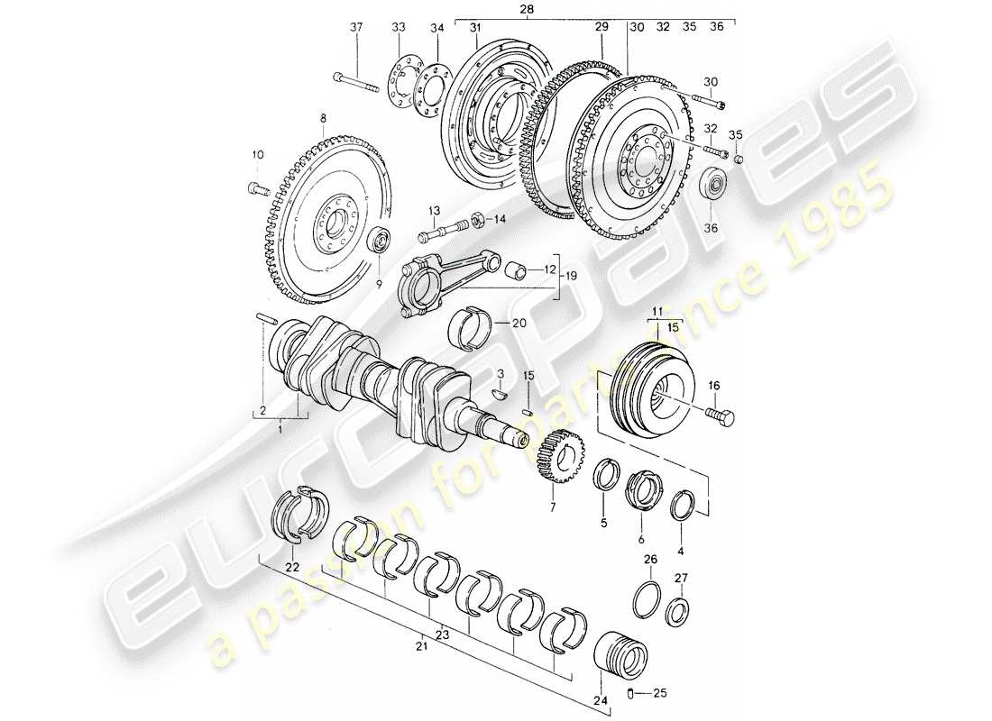 porsche 1990 (964) cigüeñal diagrama de piezas