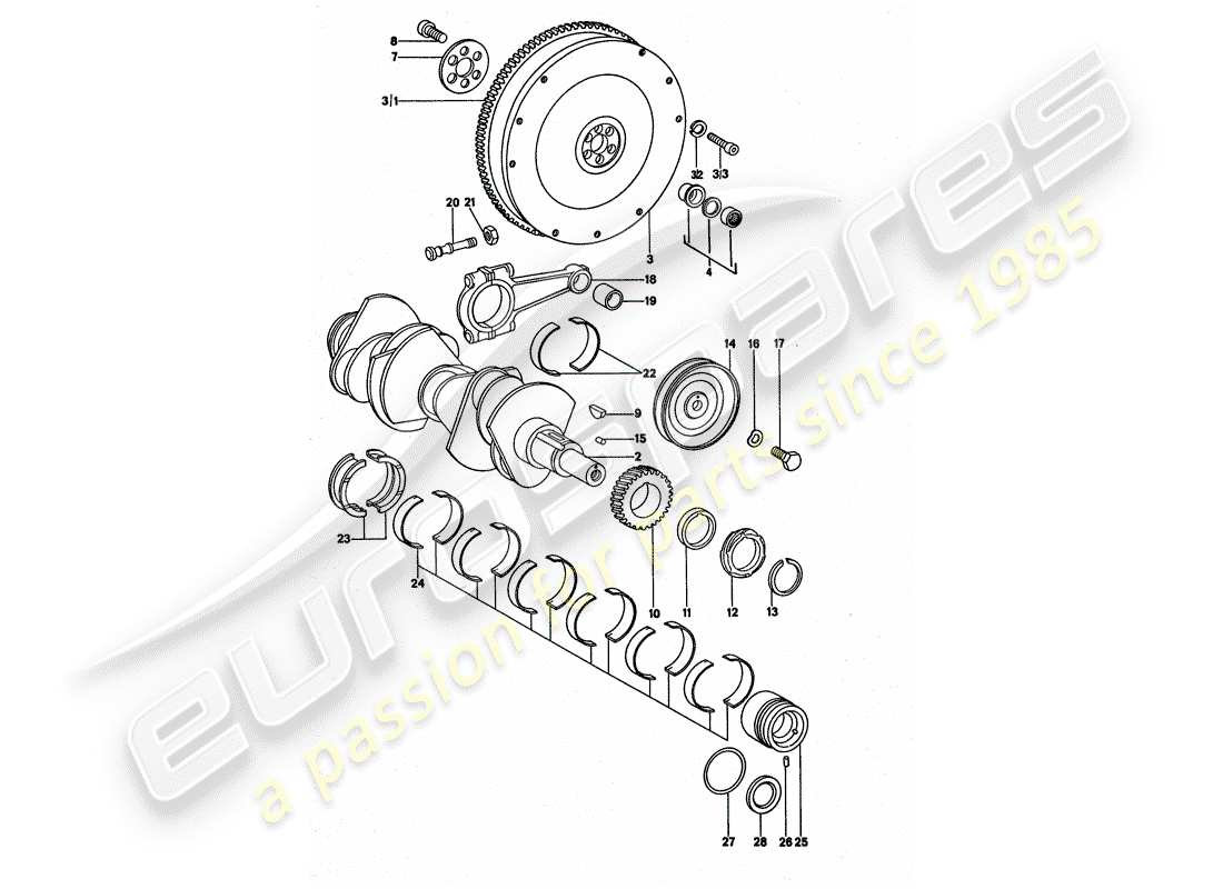 porsche 1976 (911 turbo) cigüeñal diagrama de piezas