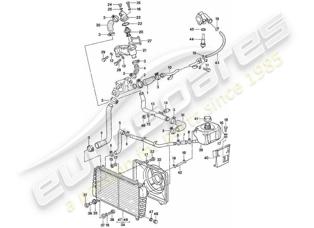 porsche 1979 (924) diagrama de piezas de refrigeración por agua