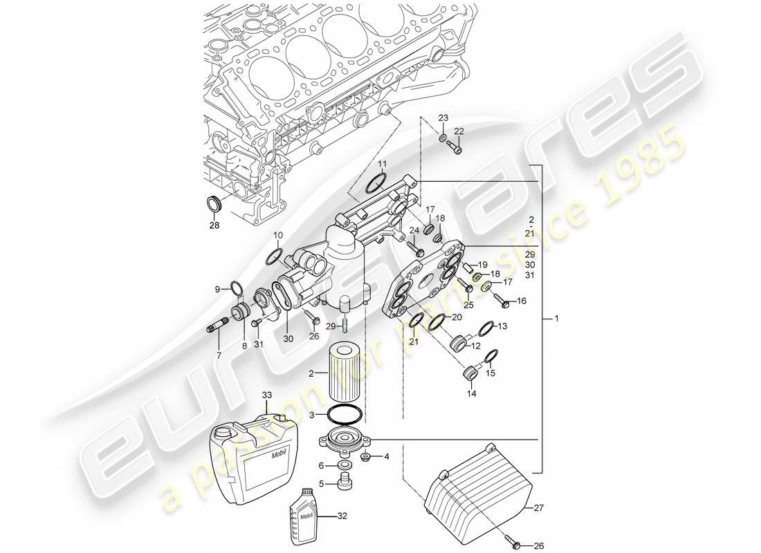 porsche 2004 (carrera gt) filtro de aceite - soporte - núcleo del calentador diagrama de piezas