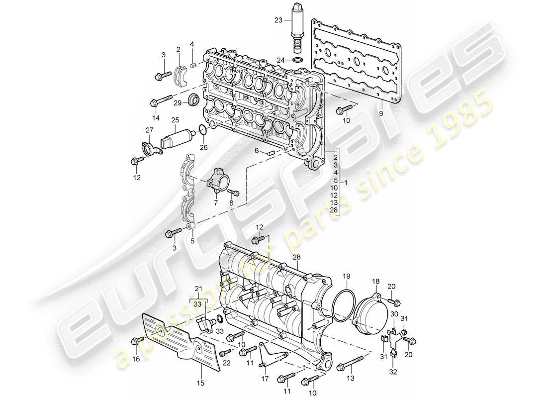 porsche 2005 (996 turbo / gt2) carcasa del árbol de levas diagrama de piezas