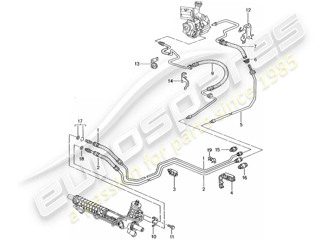 porsche 2002 (986 boxster) dirección asistida - línea hidráulica diagrama de piezas