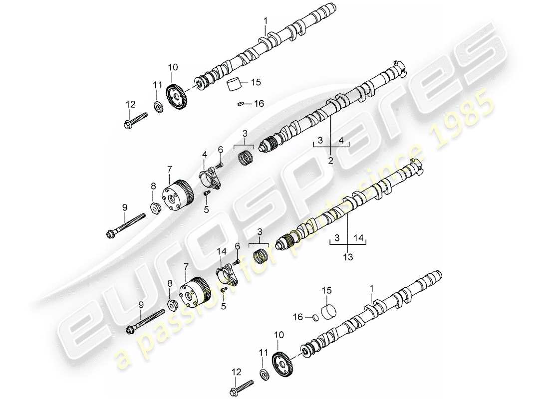 porsche 2005 (carrera gt) árbol de levas diagrama de piezas