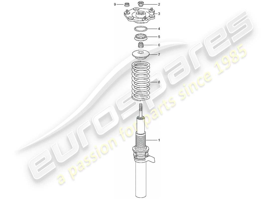 porsche 2002 (996 turbo / gt2) suspensión - puntal del amortiguador diagrama de piezas