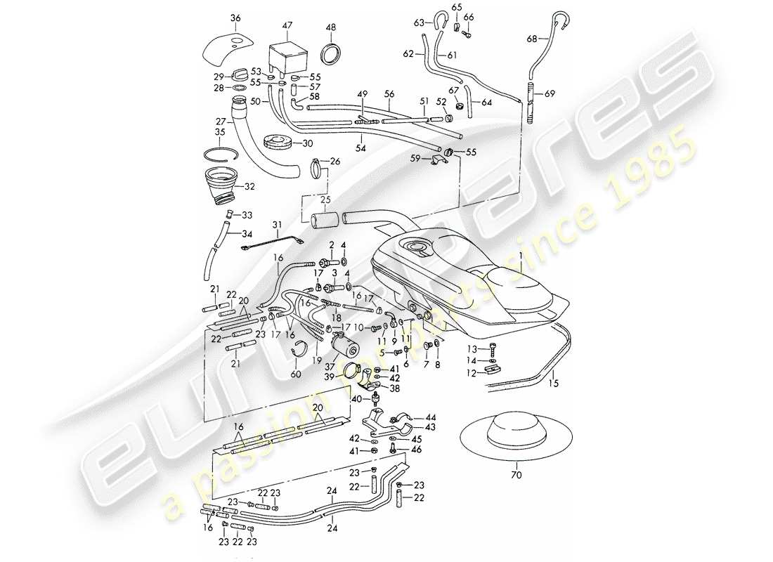 porsche 1965 (911/912) fuel system diagrama de piezas