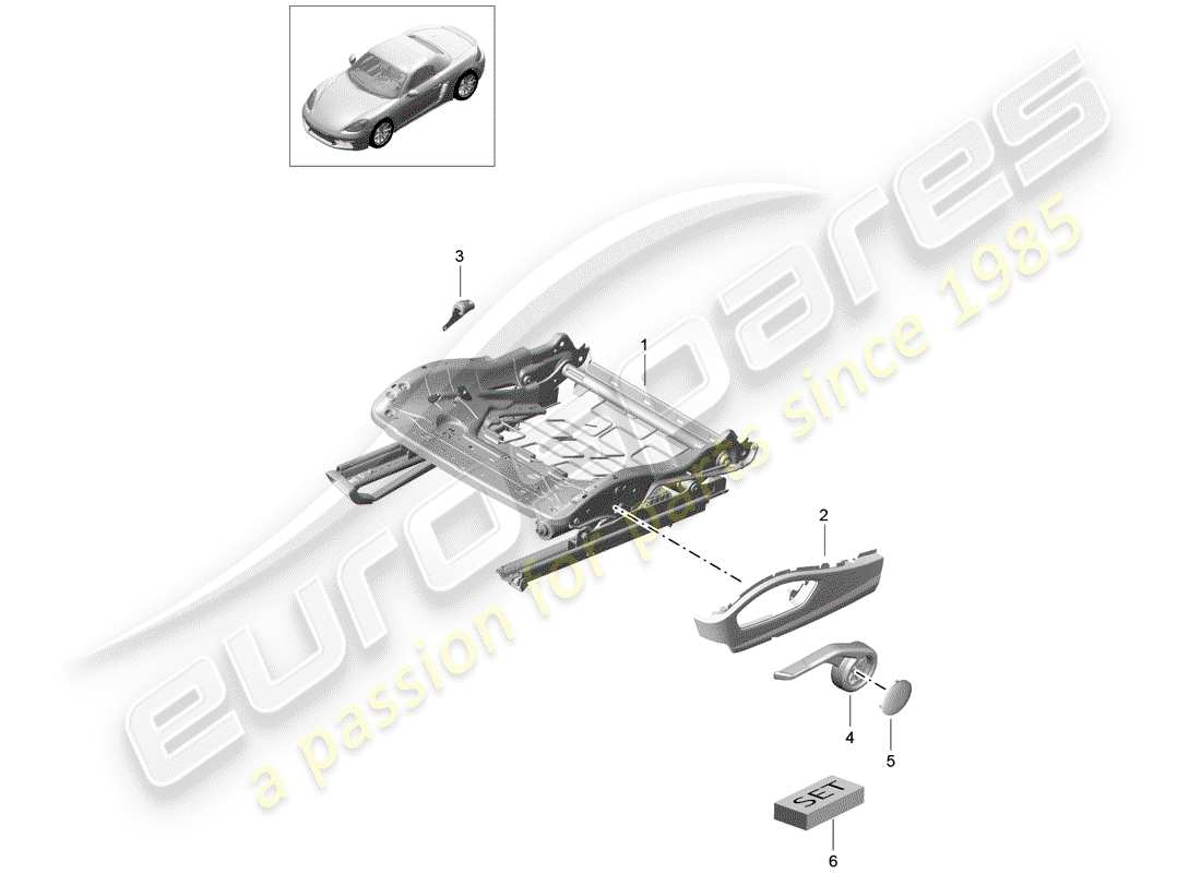 porsche 2018 (718 boxster) estructura del asiento diagrama de piezas