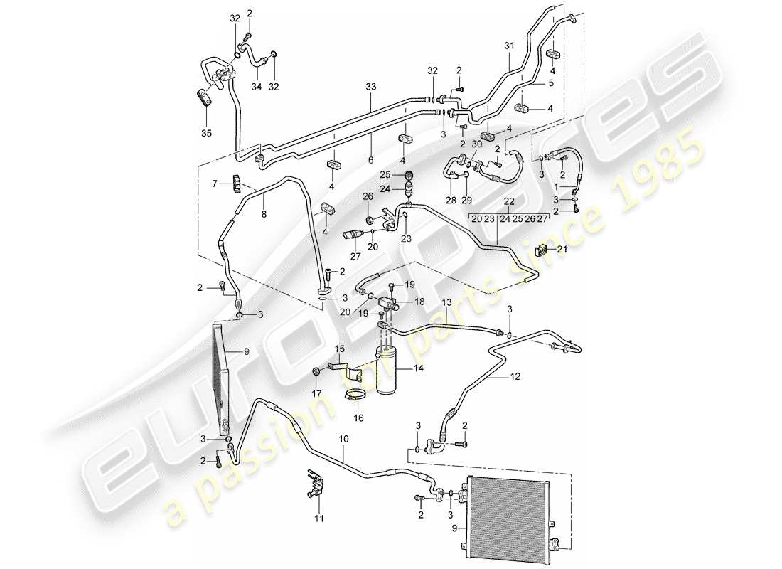 porsche 997 t/gt2 (2007) diagrama de piezas del circuito refrigerante