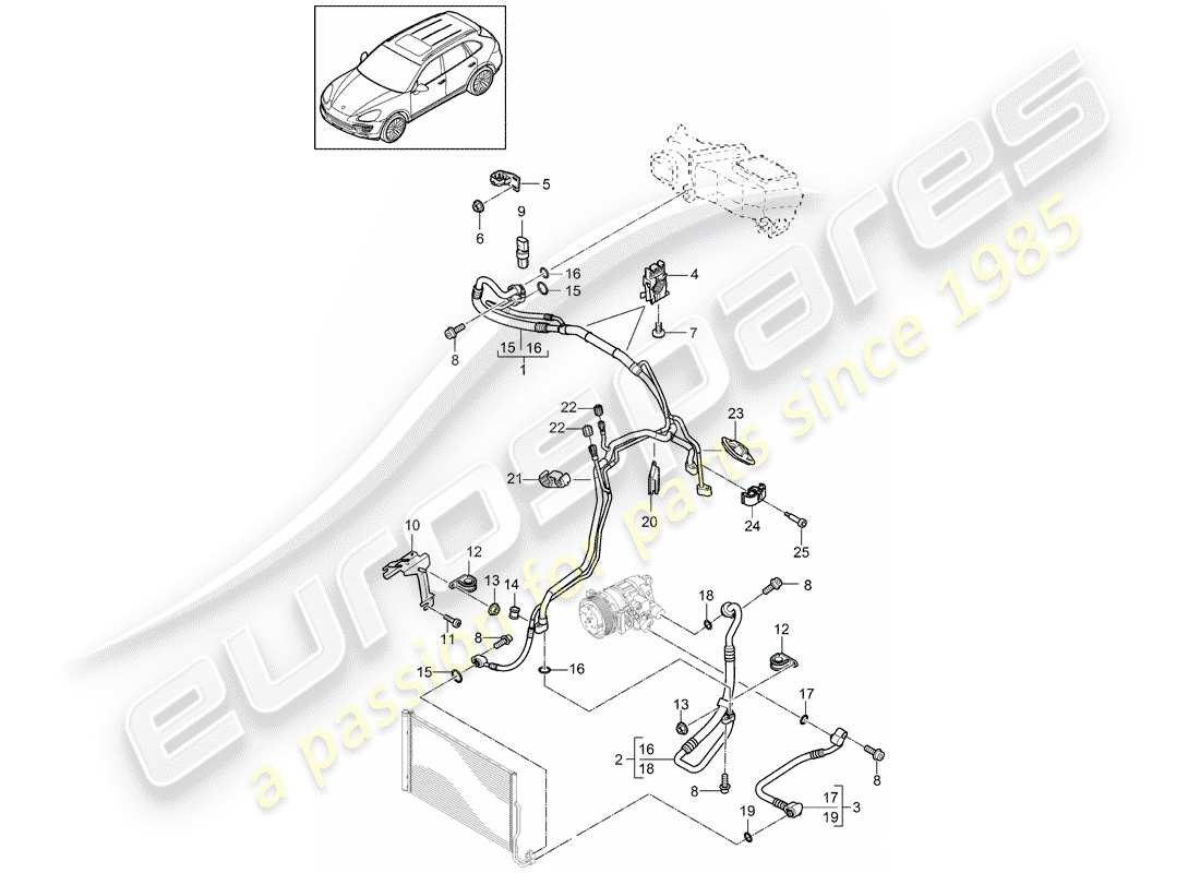 porsche 2016 (cayenne e2 92a) diagrama de piezas del circuito refrigerante