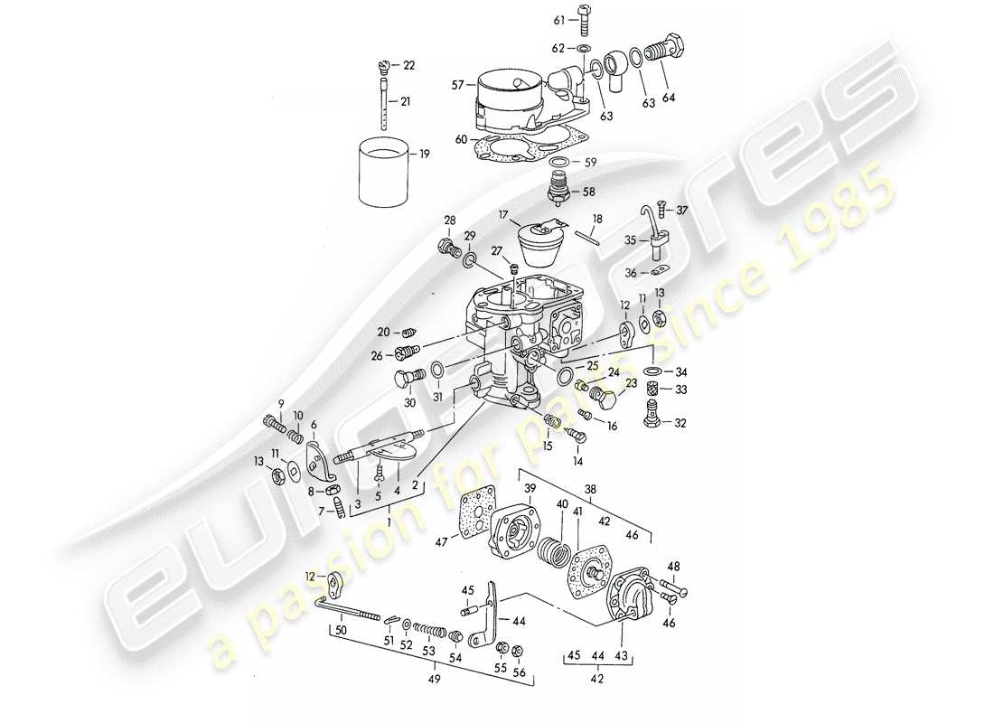 porsche 1954 (356/356a) piezas únicas - para - carburador - solex 32 diagrama de piezas pbic