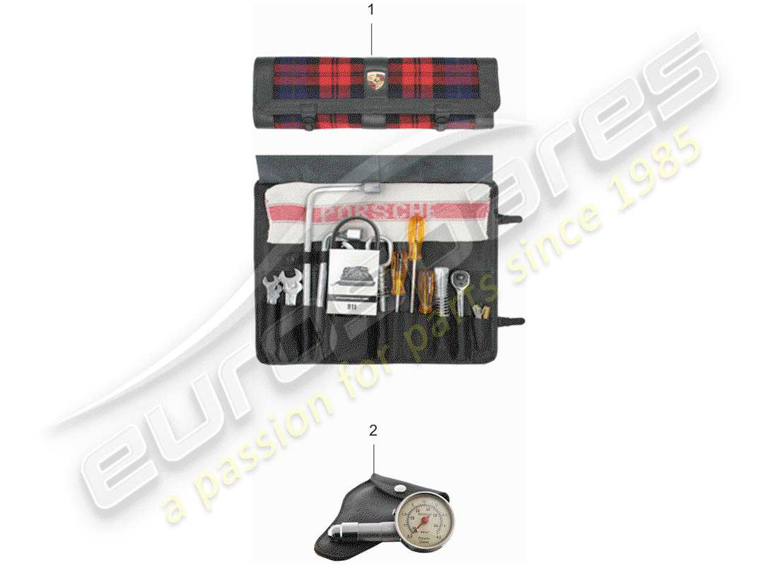 porsche 1976 (911) bolsa de herramientas diagrama de piezas