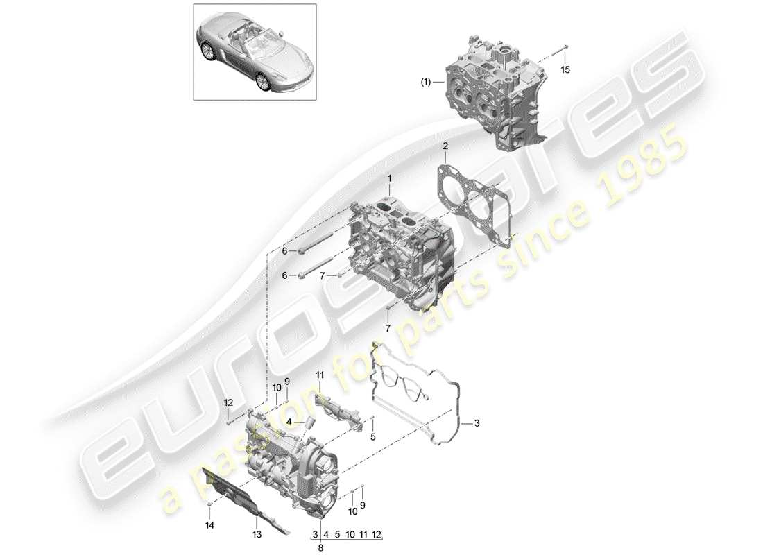 porsche 2017 (718 boxster) diagrama de piezas de la culata del cilindro