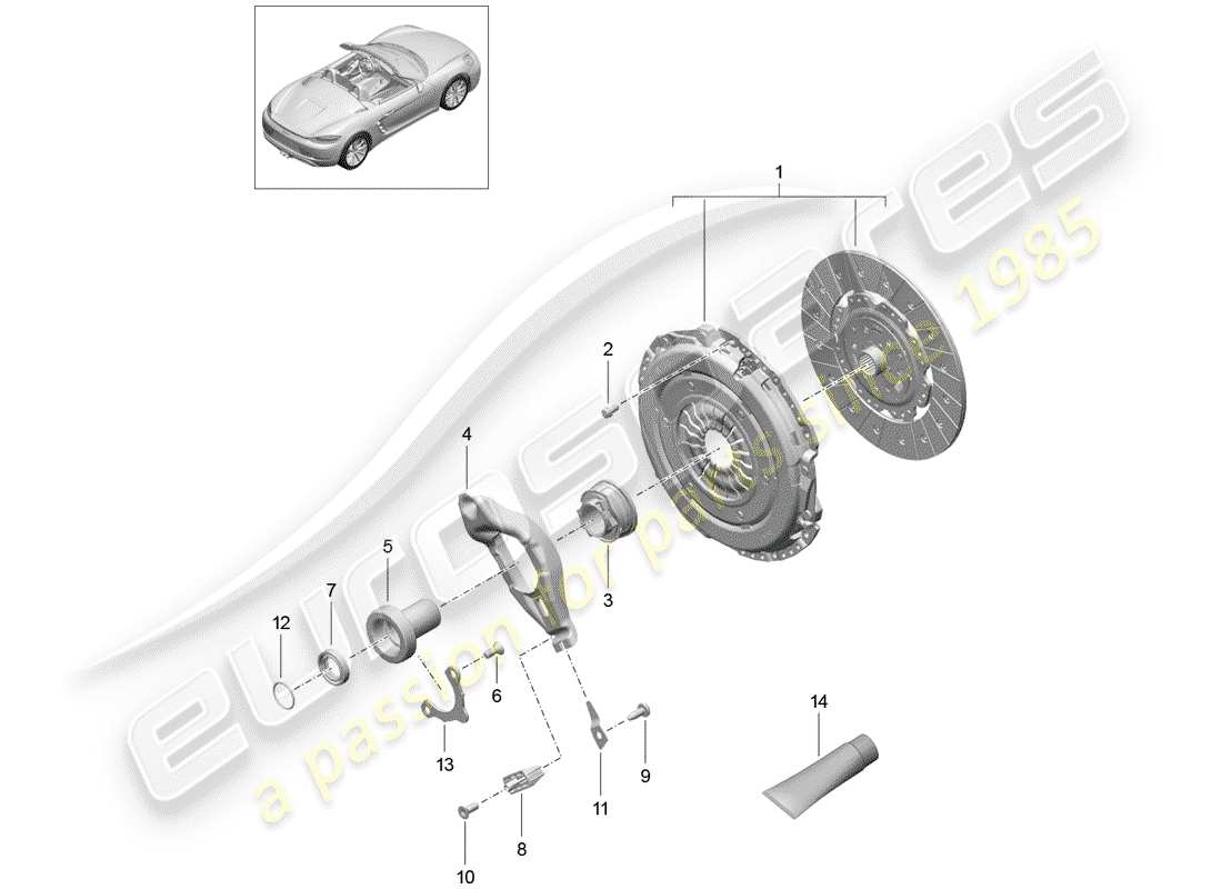 porsche 2017 (718 boxster) diagrama de piezas del embrague