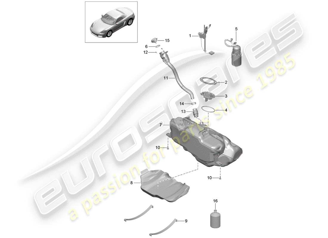 porsche 2018 (718 boxster) depósito de combustible diagrama de piezas