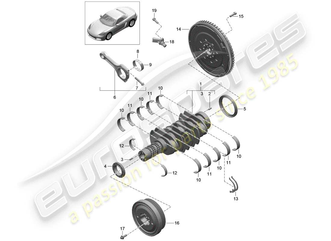 porsche 2018 (718 boxster) diagrama de piezas del cigüeñal