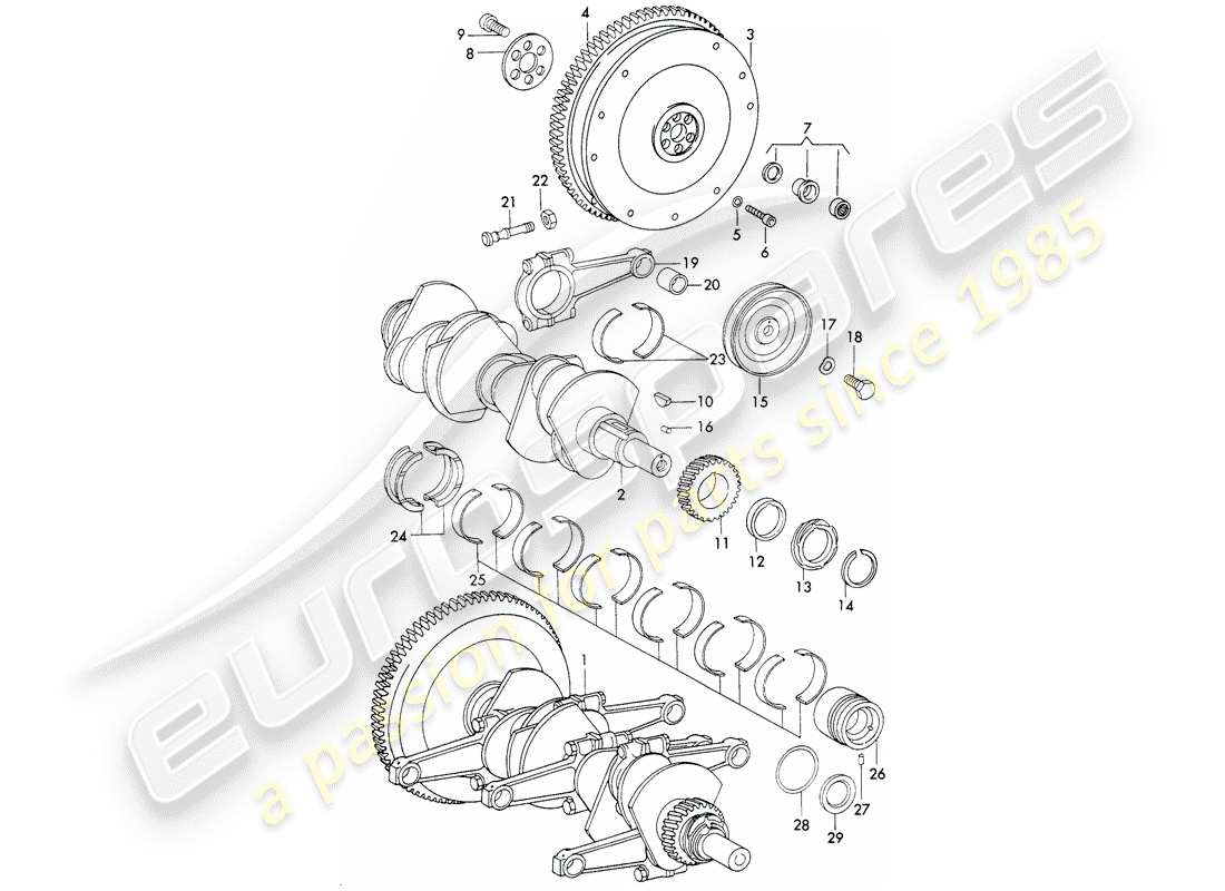 porsche 1973 (911) cigüeñal - y - biela diagrama de piezas
