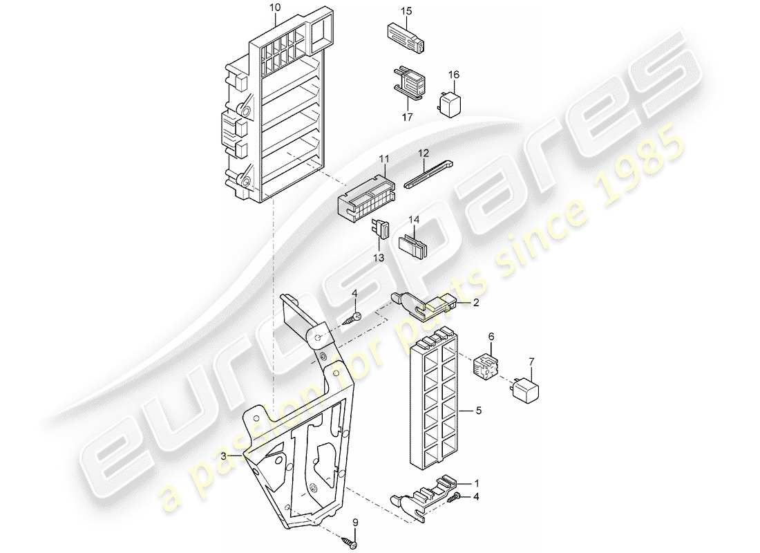 porsche 2004 (carrera gt) caja de fusibles/placa de relé - diagrama de piezas del tablero