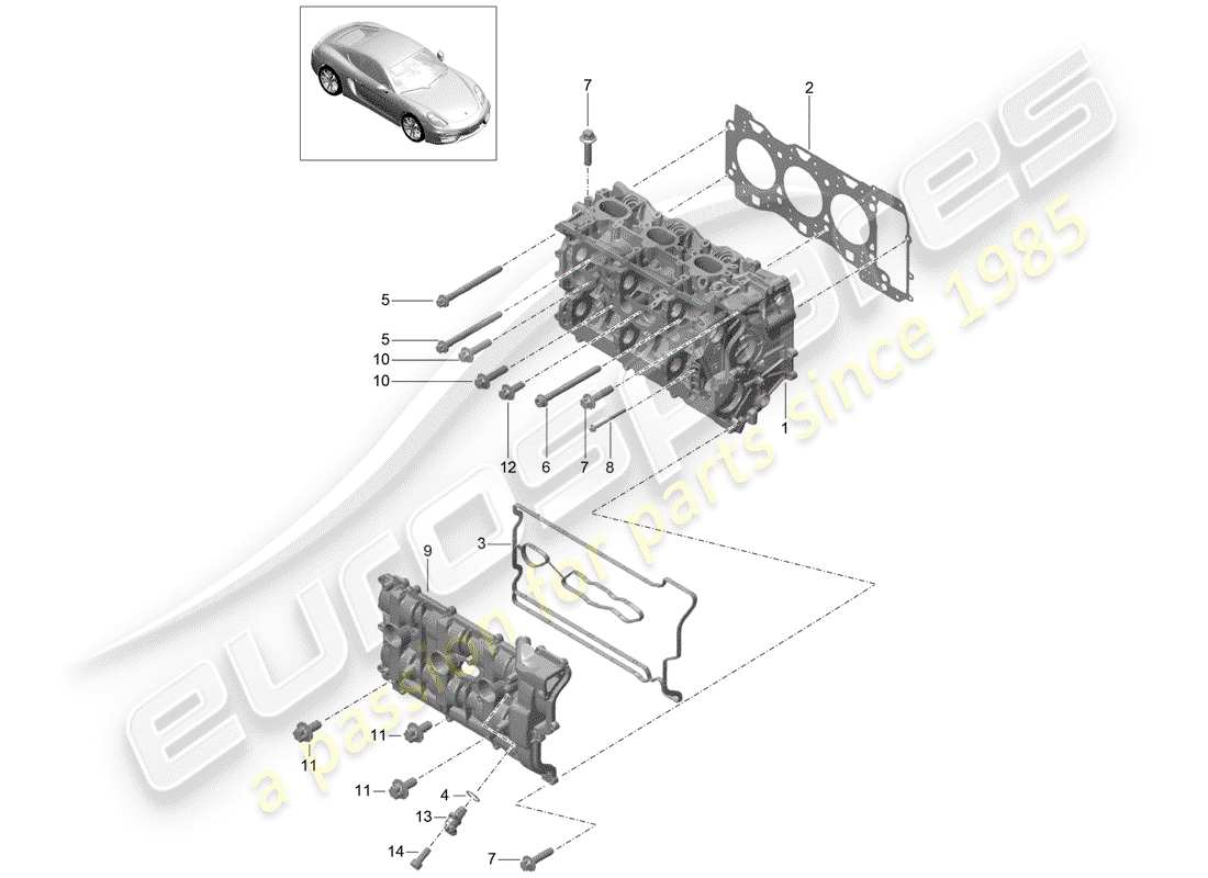porsche cayman 981 (2015) diagrama de piezas de la culata del cilindro