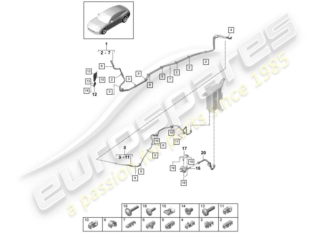 porsche 2020 (panamera 971-1) línea de combustible diagrama de piezas