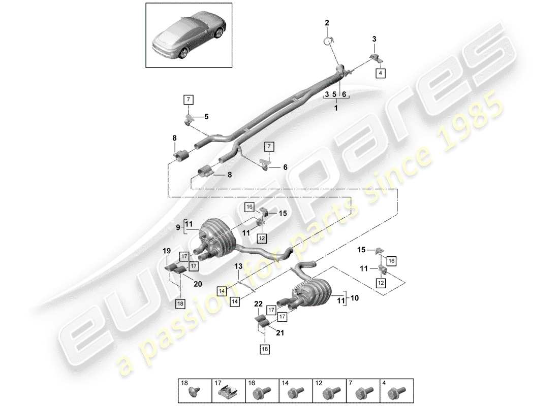porsche 2020 (panamera 971-1) sistema de escape diagrama de piezas